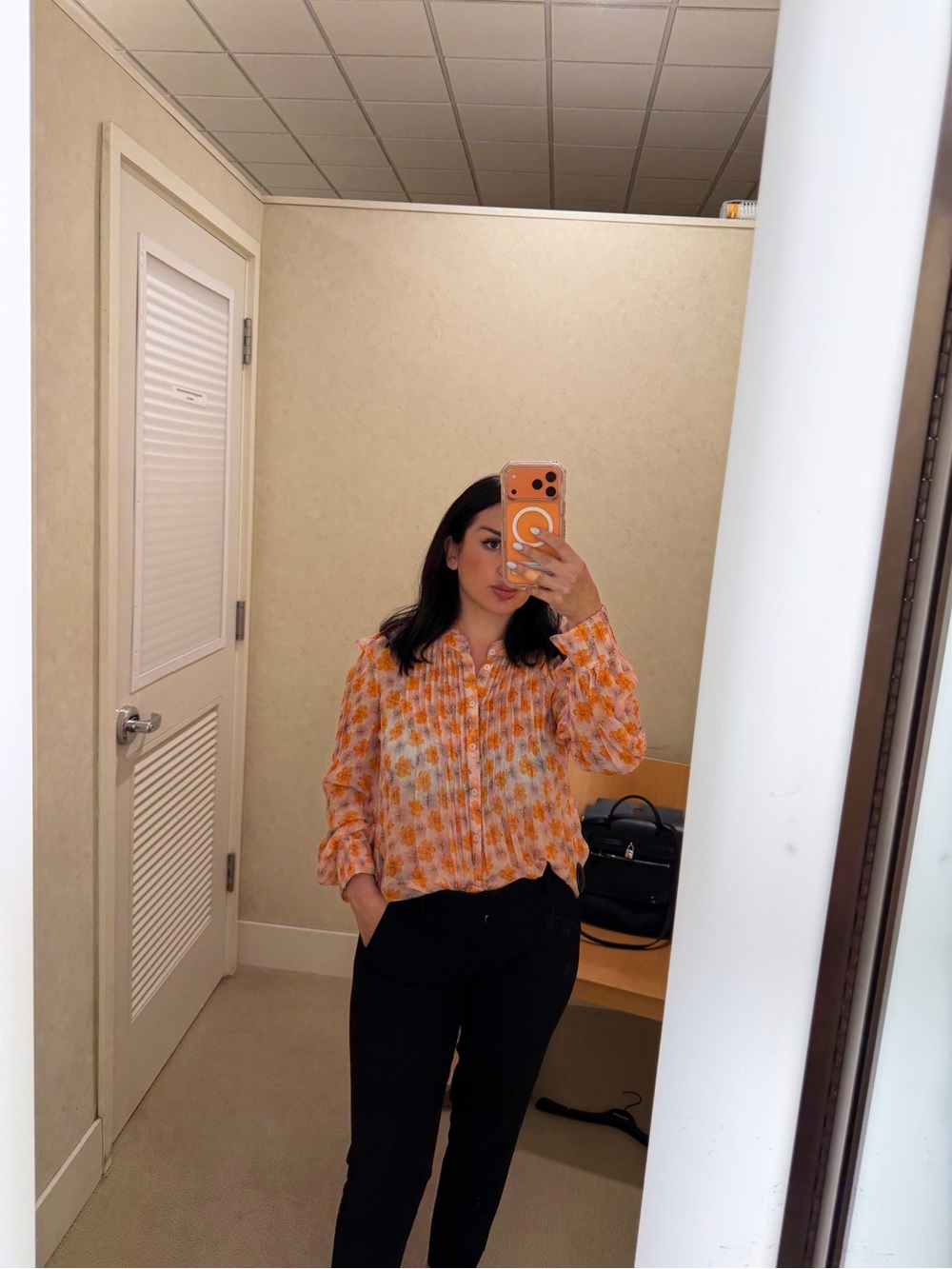 Zadig & Voltaire Orange Floral Pintuck Blouse